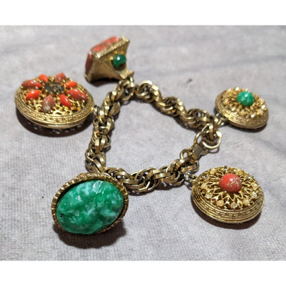 Vintage Etruscan Revival Charm Bracelet