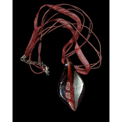 Red And Black Glass Leaf Pendant Necklace