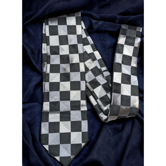 Michael Kors Black And Silver Checkered Silk Tie