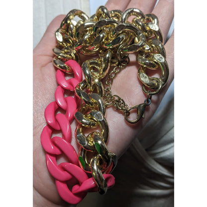 Chunky 80s Gold & Pink Chain Necklace