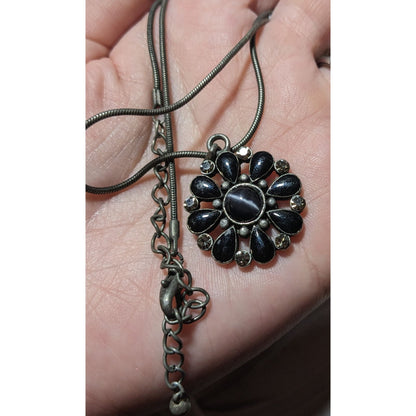 Gothic Floral Cateye Gem Pendant Necklace