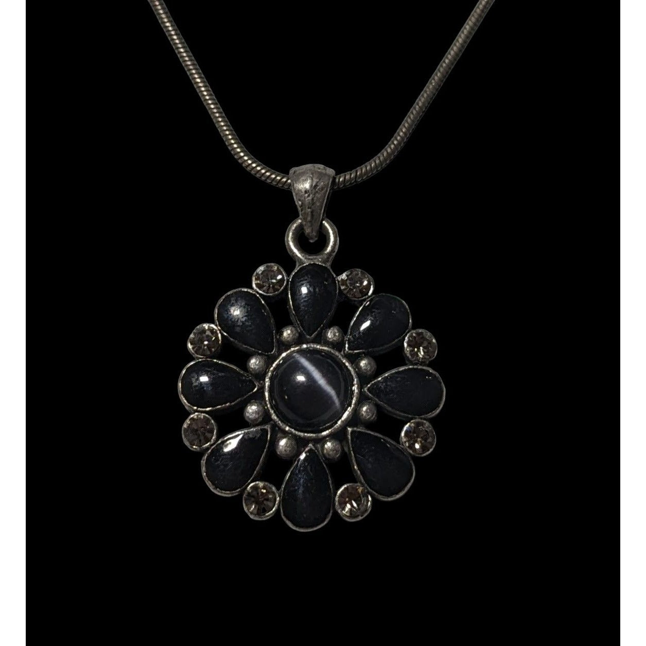 Gothic Floral Cateye Gem Pendant Necklace