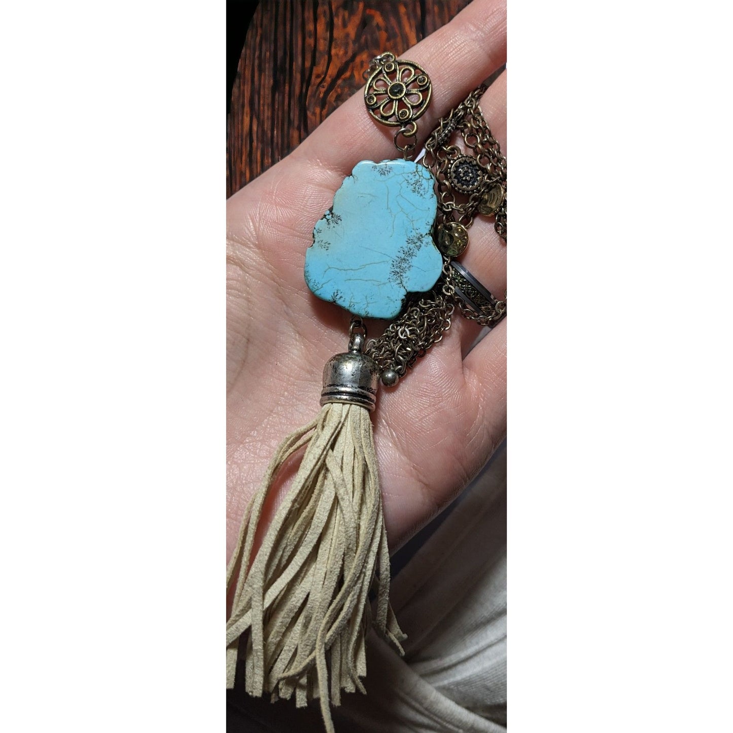 Bohemian Turquoise Tassel Charm Necklace