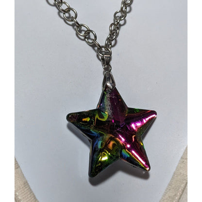 Vintage Rainbow Glass Star Pendant Necklace