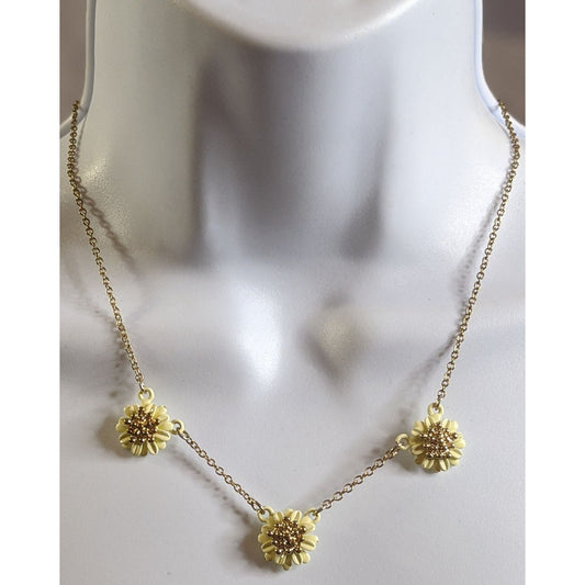 Yellow Cottagecore Sunflower Charm Necklace With Gold-Tone Chain