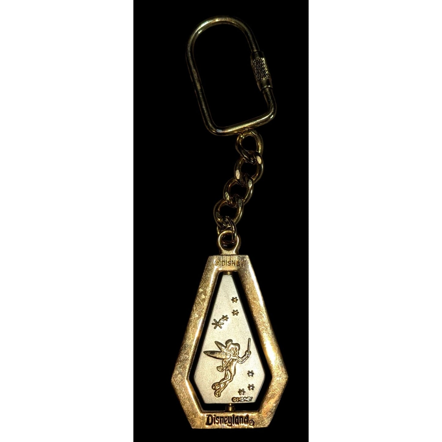 Y2K Disney Disneyland Tinker Bell Spinning Castle Gold Tone Keychain