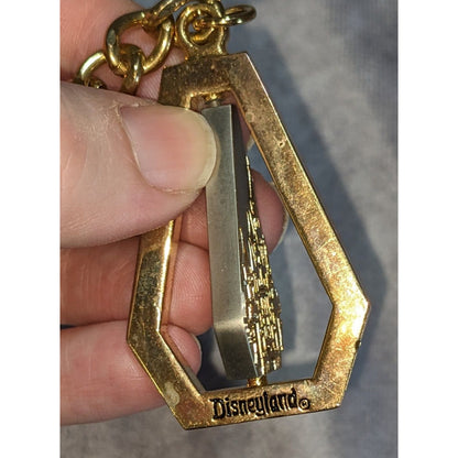 Y2K Disney Disneyland Tinker Bell Spinning Castle Gold Tone Keychain