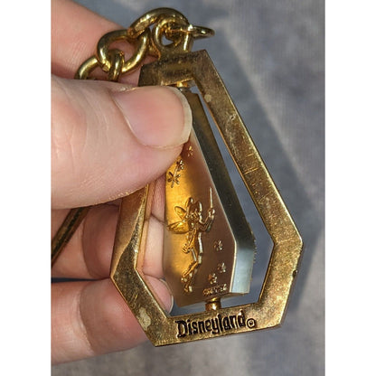 Y2K Disney Disneyland Tinker Bell Spinning Castle Gold Tone Keychain
