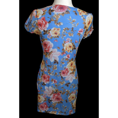 Abound Blue Floral V Neck Dress With Front Ruching