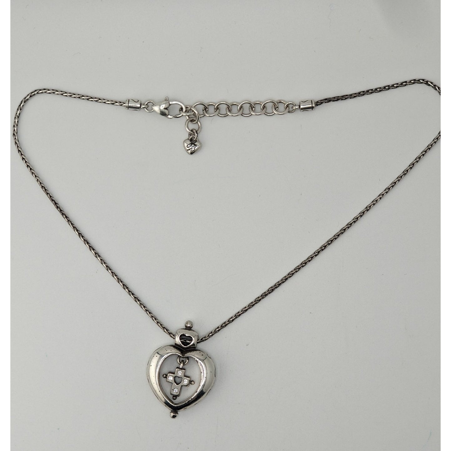 Vintage Brighton Heart Cross Necklace Silver Tone Faith Pendant Rhinestone Christian Romantic Jewelry