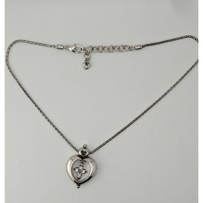 Vintage Brighton Heart Cross Necklace Silver Tone Faith Pendant Rhinestone Christian Romantic Jewelry