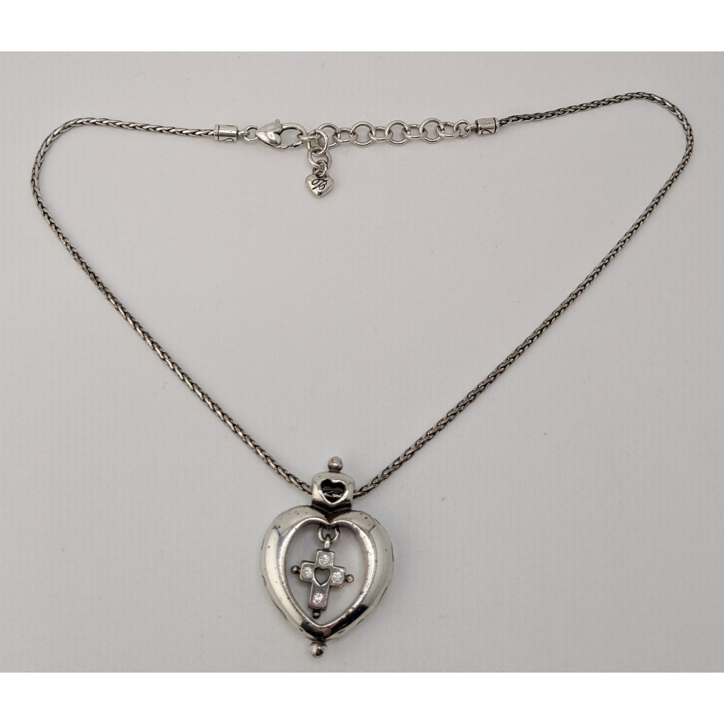 Vintage Brighton Heart Cross Necklace Silver Tone Faith Pendant Rhinestone Christian Romantic Jewelry