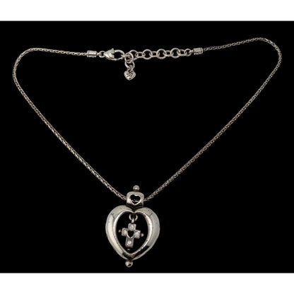 Vintage Brighton Heart Cross Necklace Silver Tone Faith Pendant Rhinestone Christian Romantic Jewelry