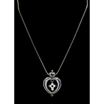 Vintage Brighton Heart Cross Necklace Silver Tone Faith Pendant Rhinestone Christian Romantic Jewelry