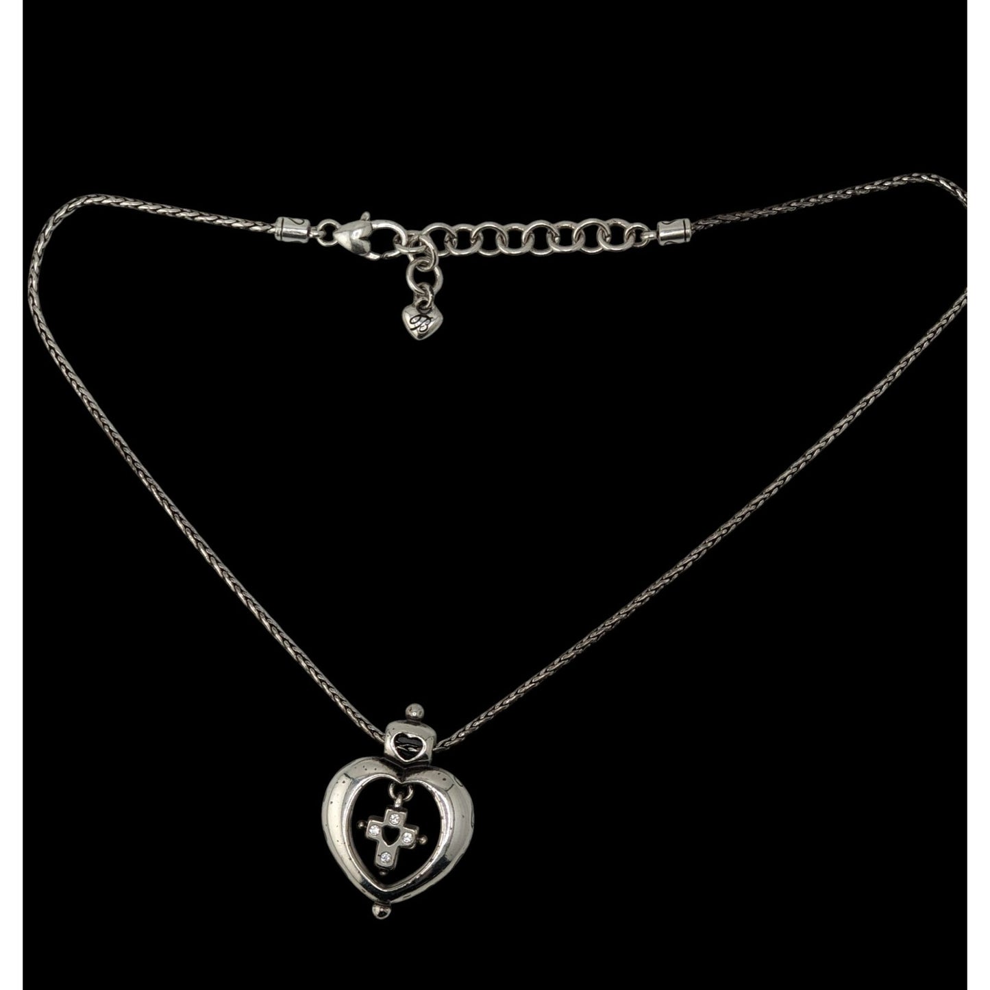 Vintage Brighton Heart Cross Necklace Silver Tone Faith Pendant Rhinestone Christian Romantic Jewelry