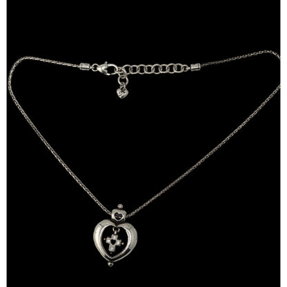 Vintage Brighton Heart Cross Necklace Silver Tone Faith Pendant Rhinestone Christian Romantic Jewelry