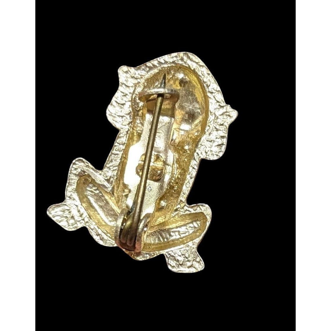 Vintage Beaded Gold Tone Metal Frog Brooch Made In Hong Kong