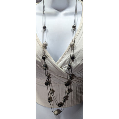 Glam Goth Layered Station Necklace Black And Silver Tone Beads