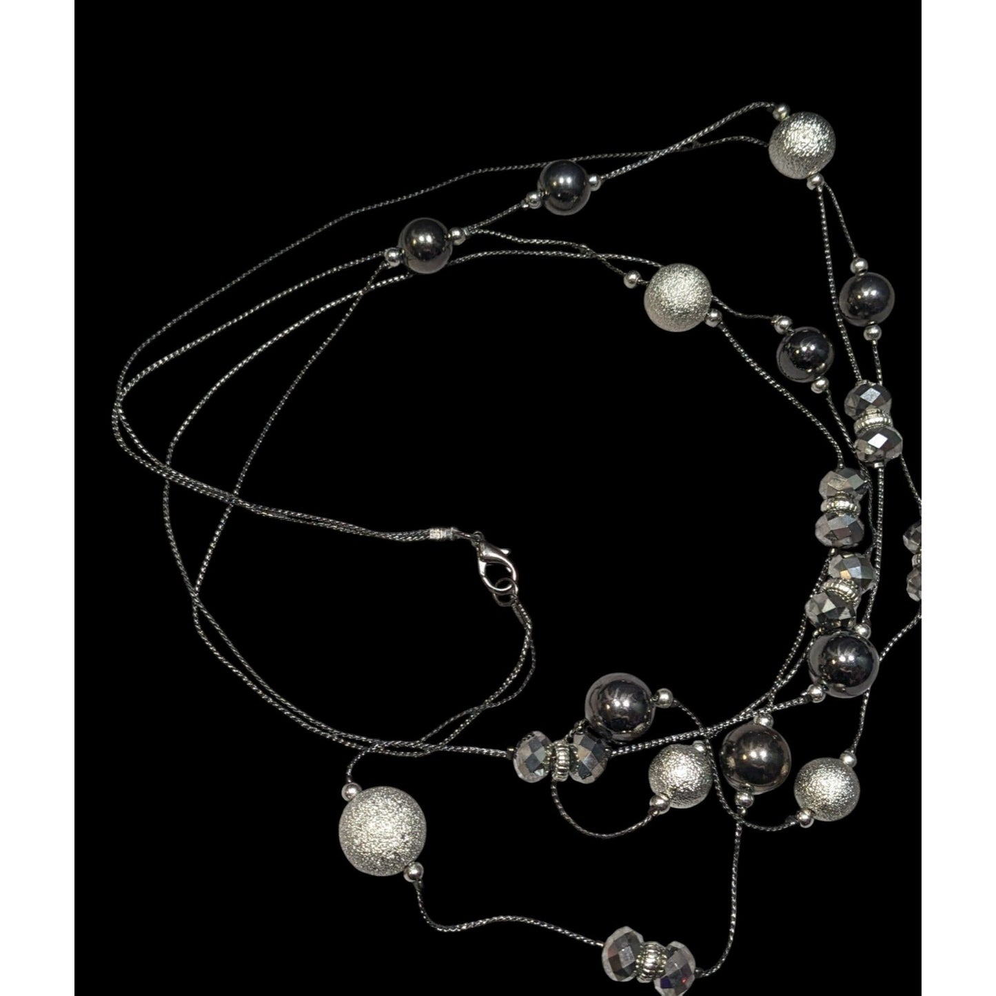 Glam Goth Layered Station Necklace Black And Silver Tone Beads