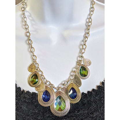 Mermaidcore Teardrop Statement Necklace With Green And Blue Gem Accents