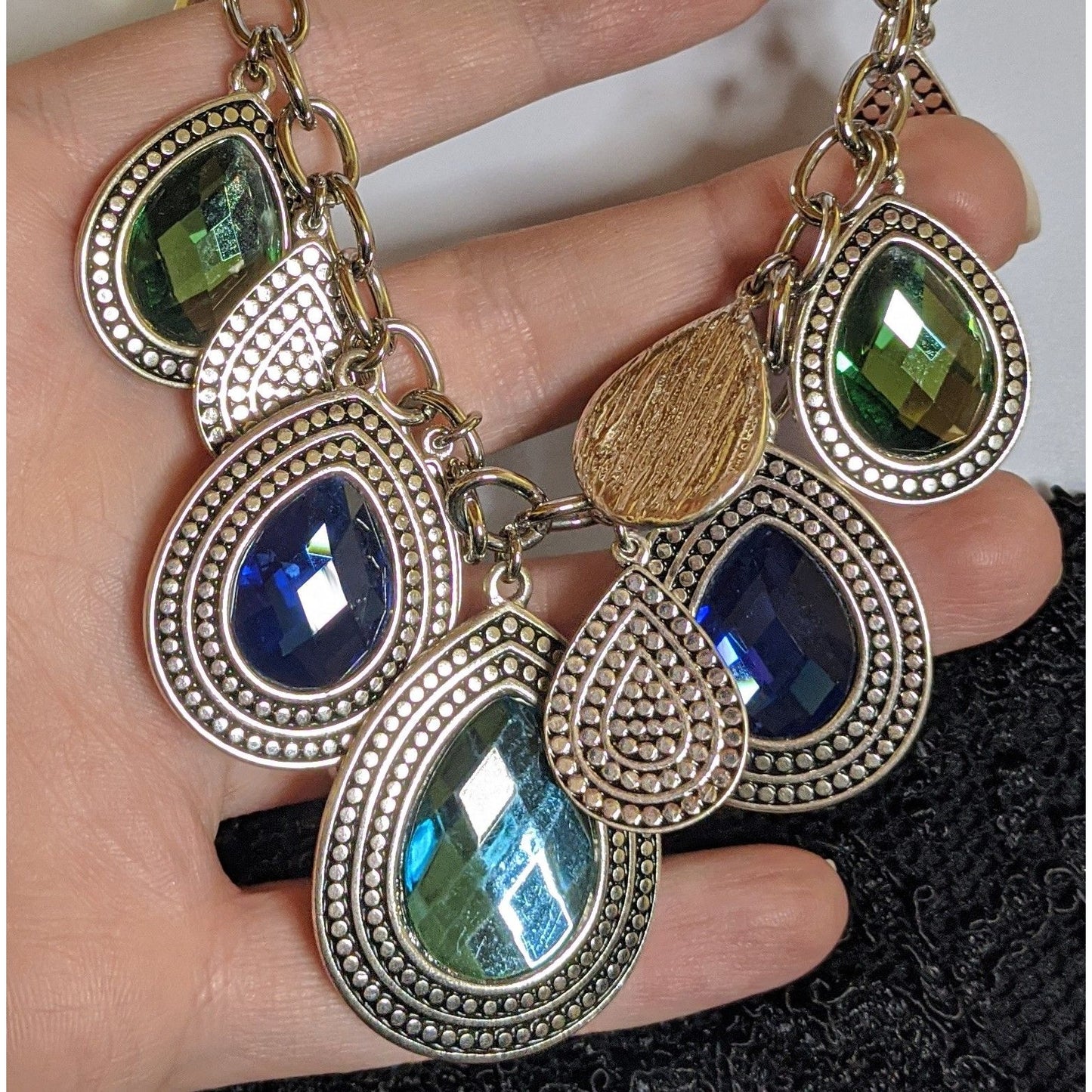 Mermaidcore Teardrop Statement Necklace With Green And Blue Gem Accents