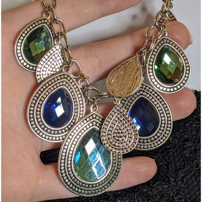Mermaidcore Teardrop Statement Necklace With Green And Blue Gem Accents
