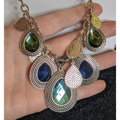 Mermaidcore Teardrop Statement Necklace With Green And Blue Gem Accents