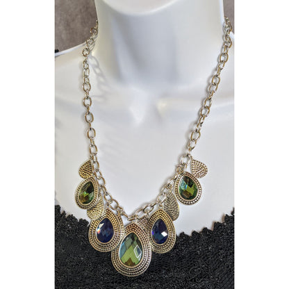 Mermaidcore Teardrop Statement Necklace With Green And Blue Gem Accents