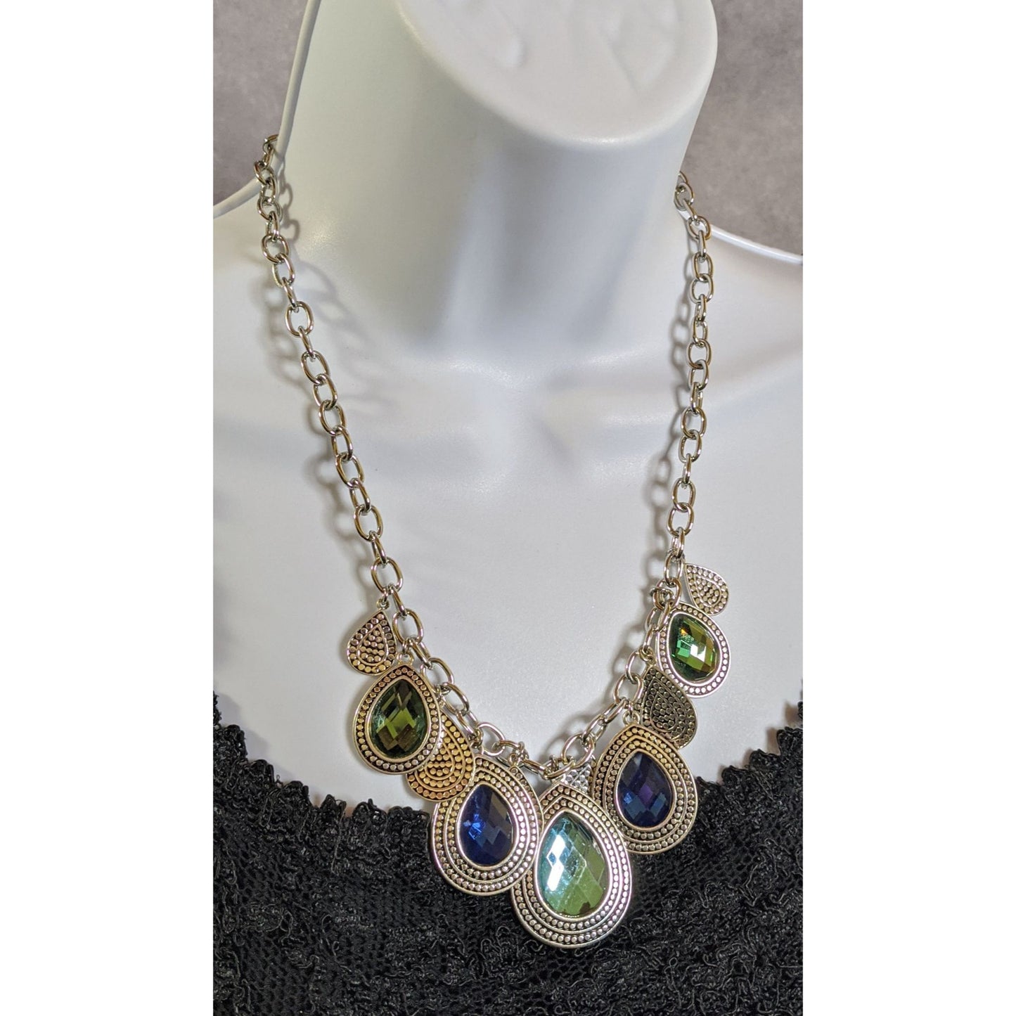 Mermaidcore Teardrop Statement Necklace With Green And Blue Gem Accents