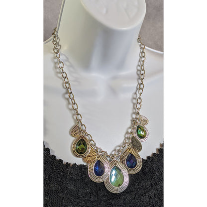 Mermaidcore Teardrop Statement Necklace With Green And Blue Gem Accents