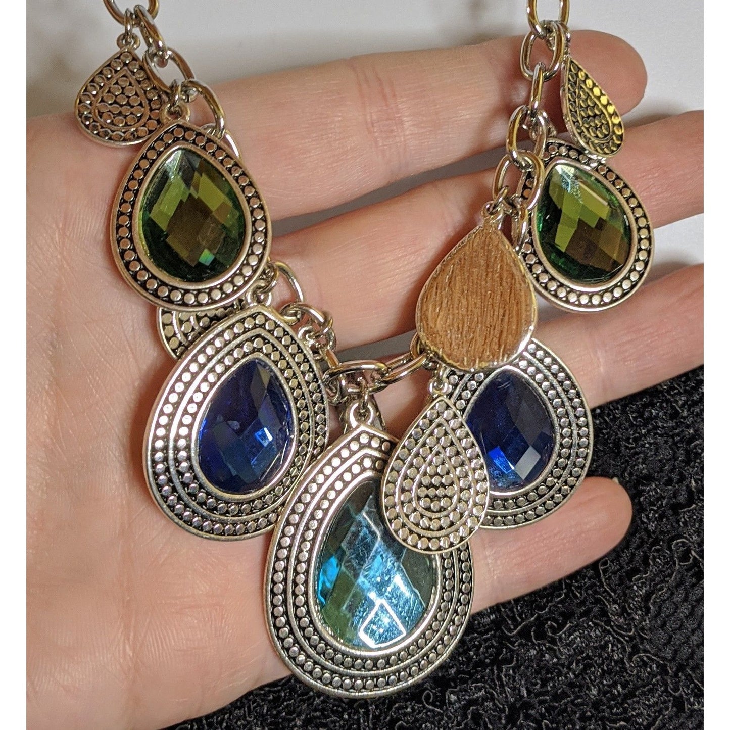 Mermaidcore Teardrop Statement Necklace With Green And Blue Gem Accents