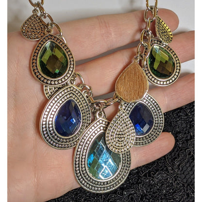 Mermaidcore Teardrop Statement Necklace With Green And Blue Gem Accents