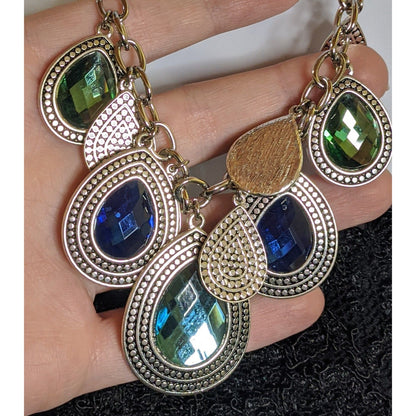 Mermaidcore Teardrop Statement Necklace With Green And Blue Gem Accents
