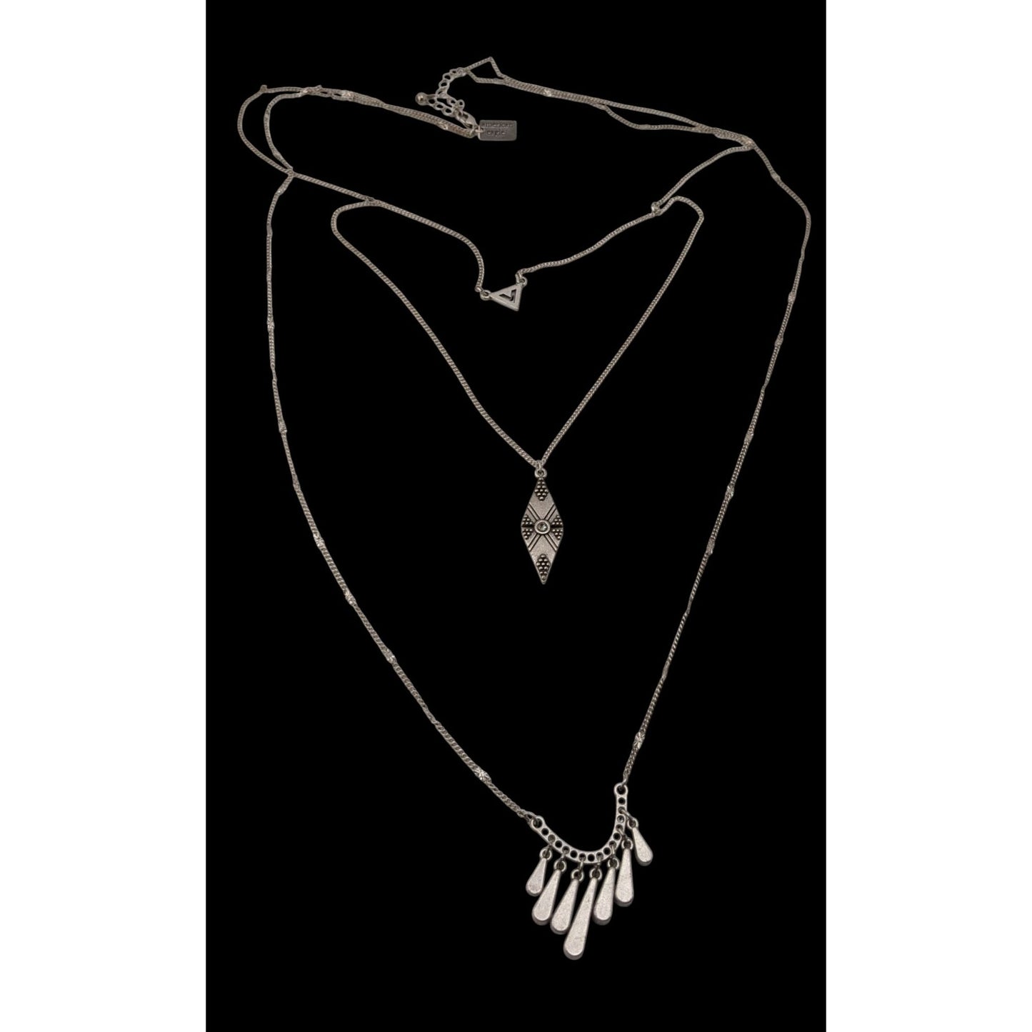 American Eagle Layered Charm Necklace Silver Tone Y2K Boho Festival