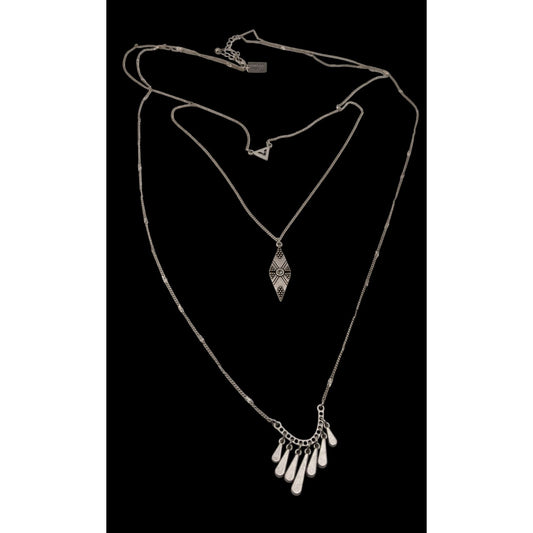 American Eagle Layered Charm Necklace Silver Tone Y2K Boho Festival