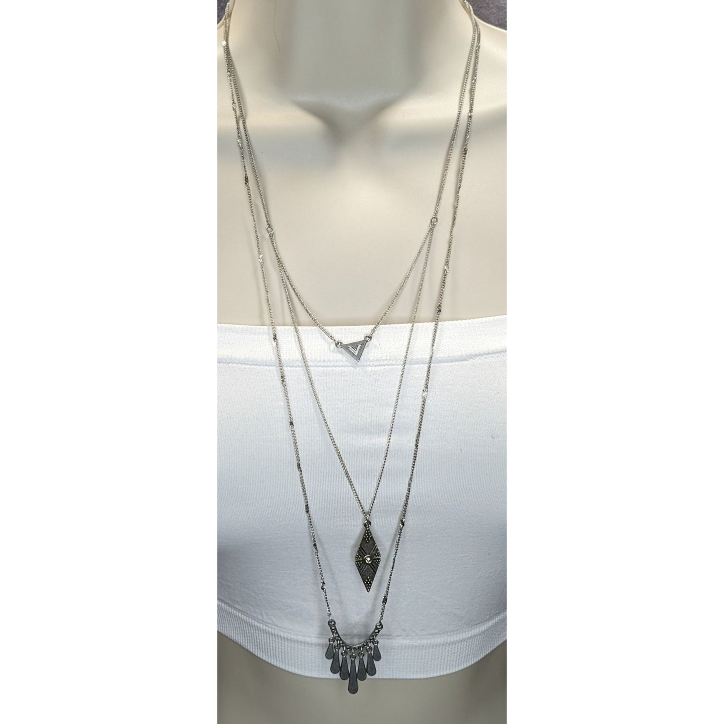 American Eagle Layered Charm Necklace Silver Tone Y2K Boho Festival