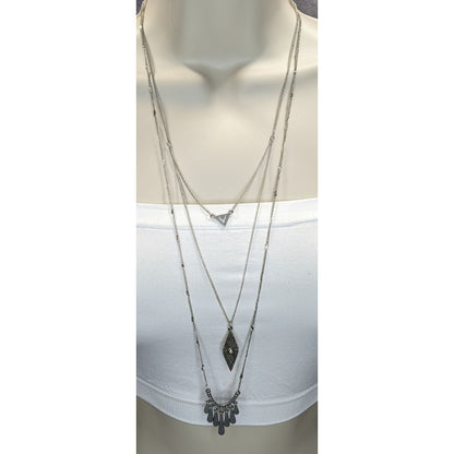 American Eagle Layered Charm Necklace Silver Tone Y2K Boho Festival