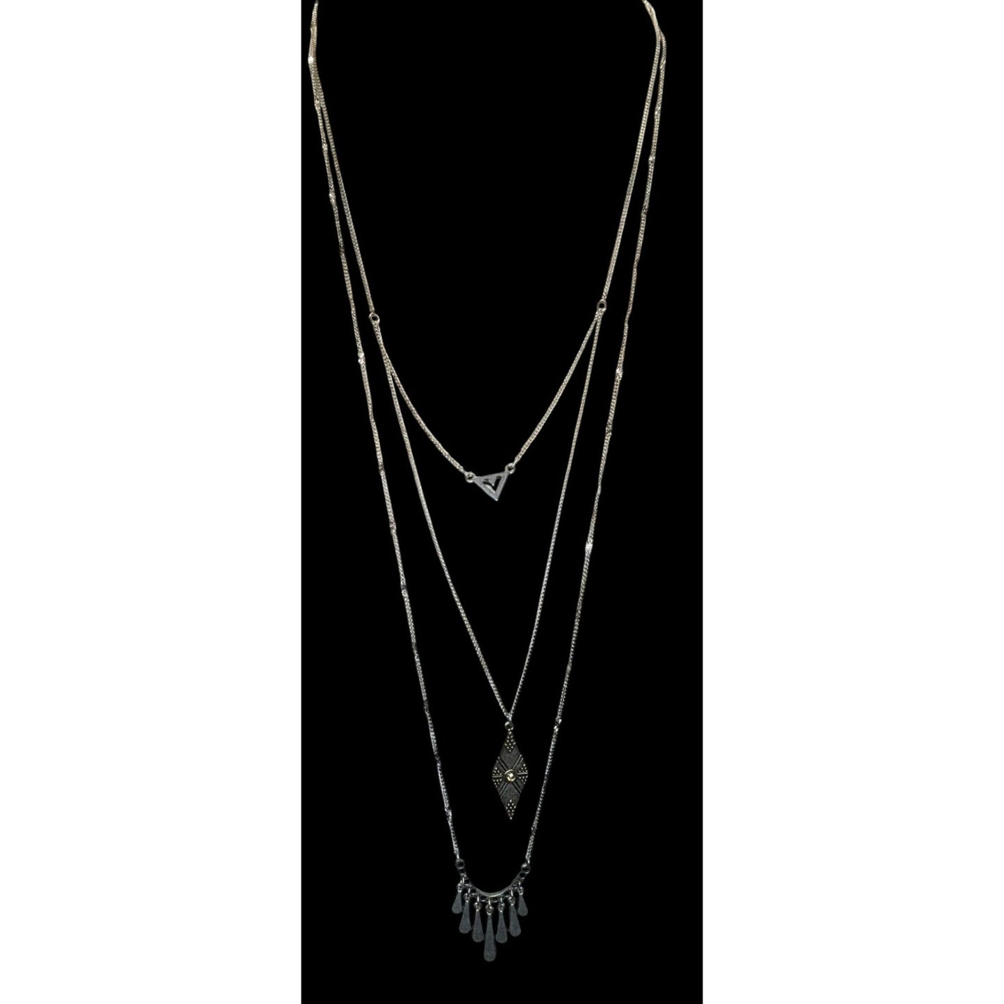 American Eagle Layered Charm Necklace Silver Tone Y2K Boho Festival