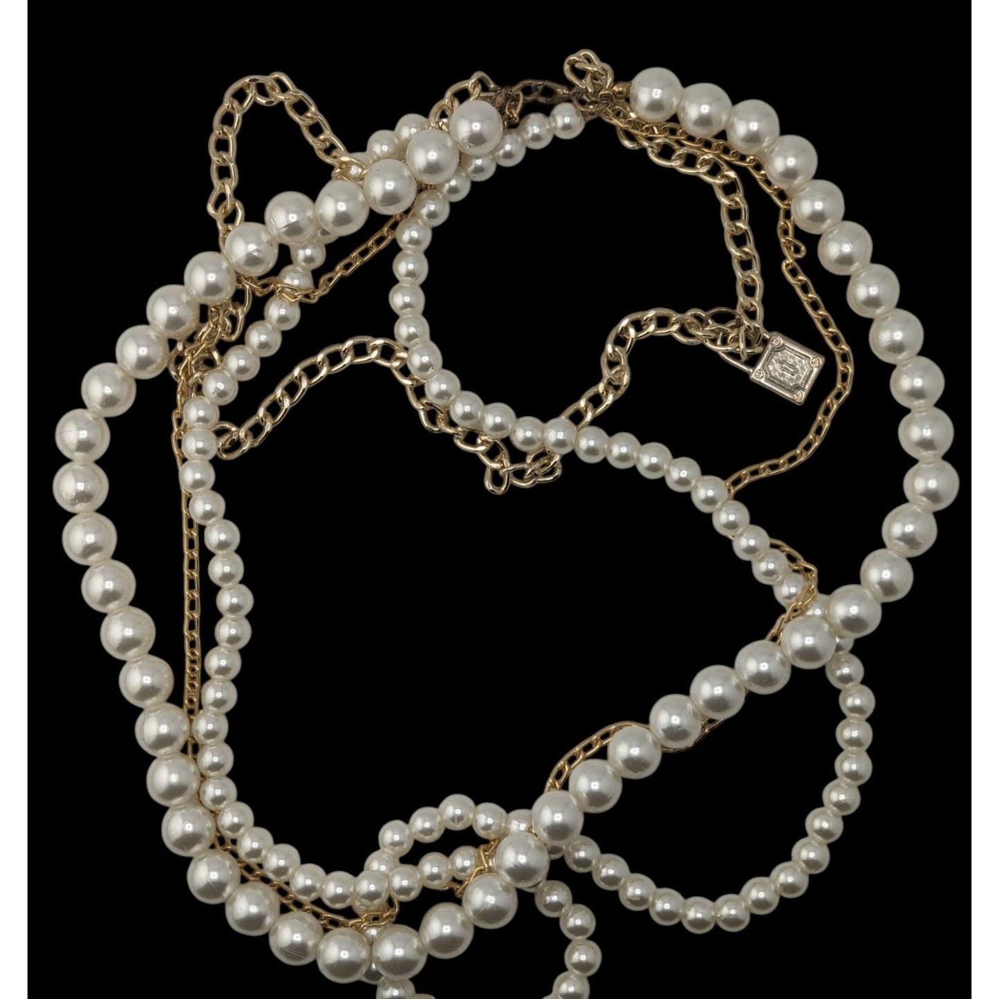 Elegant Glam Layered Gold Chain & Faux Pearl Necklace With Padlock Charm