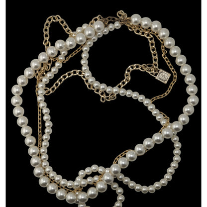 Elegant Glam Layered Gold Chain & Faux Pearl Necklace With Padlock Charm