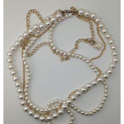 Elegant Glam Layered Gold Chain & Faux Pearl Necklace With Padlock Charm