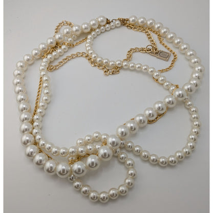 Elegant Glam Layered Gold Chain & Faux Pearl Necklace With Padlock Charm