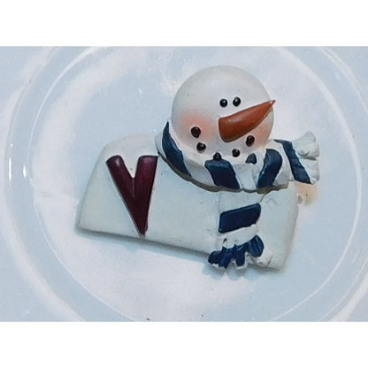 Vintage  Rustic  Snowman Wood-Look Brooch