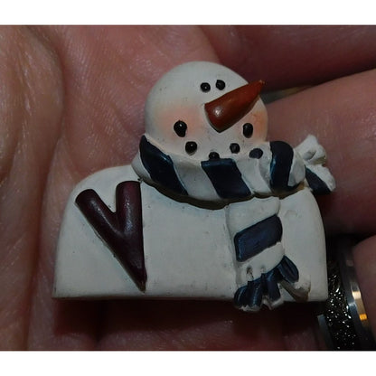 Vintage  Rustic  Snowman Wood-Look Brooch