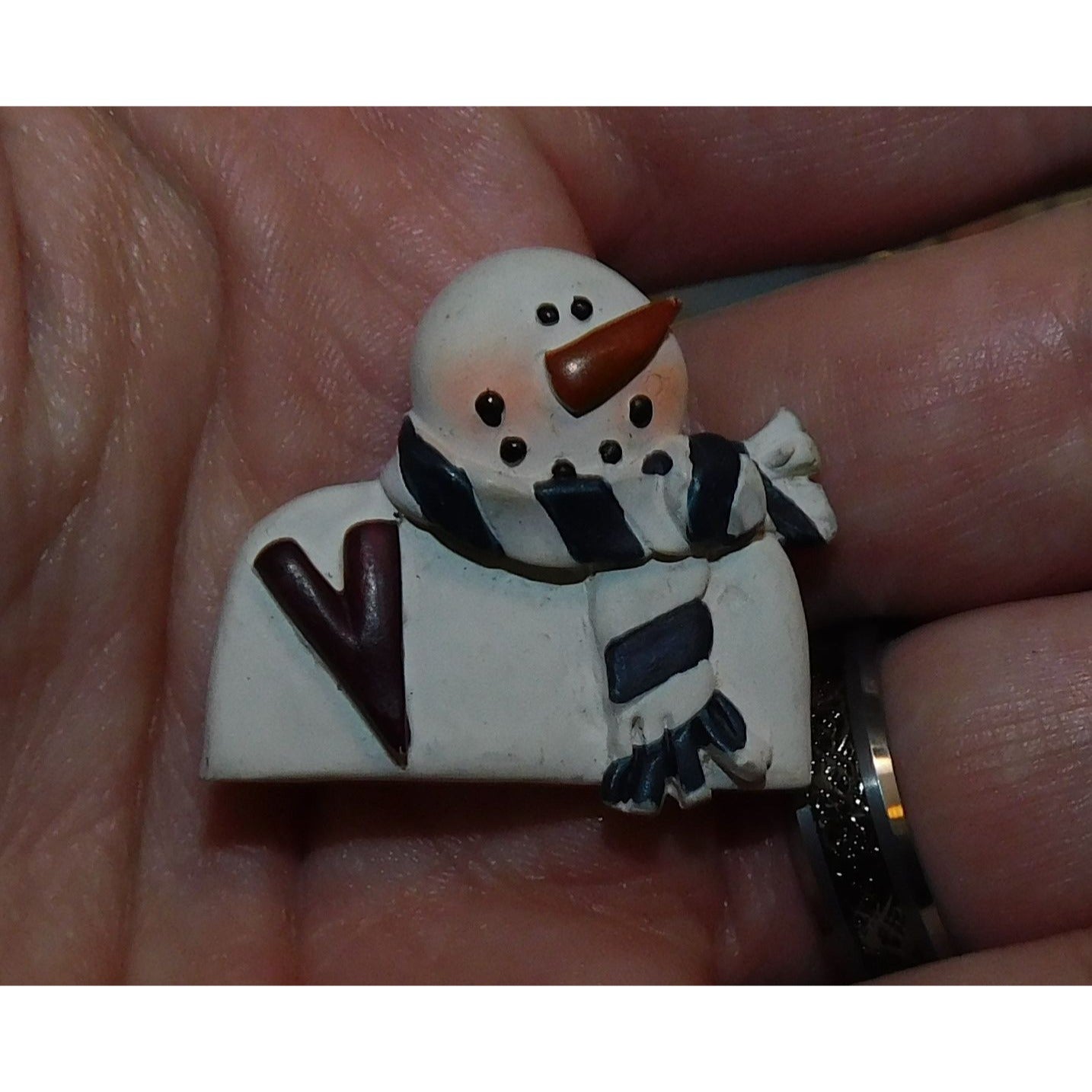 Vintage  Rustic  Snowman Wood-Look Brooch
