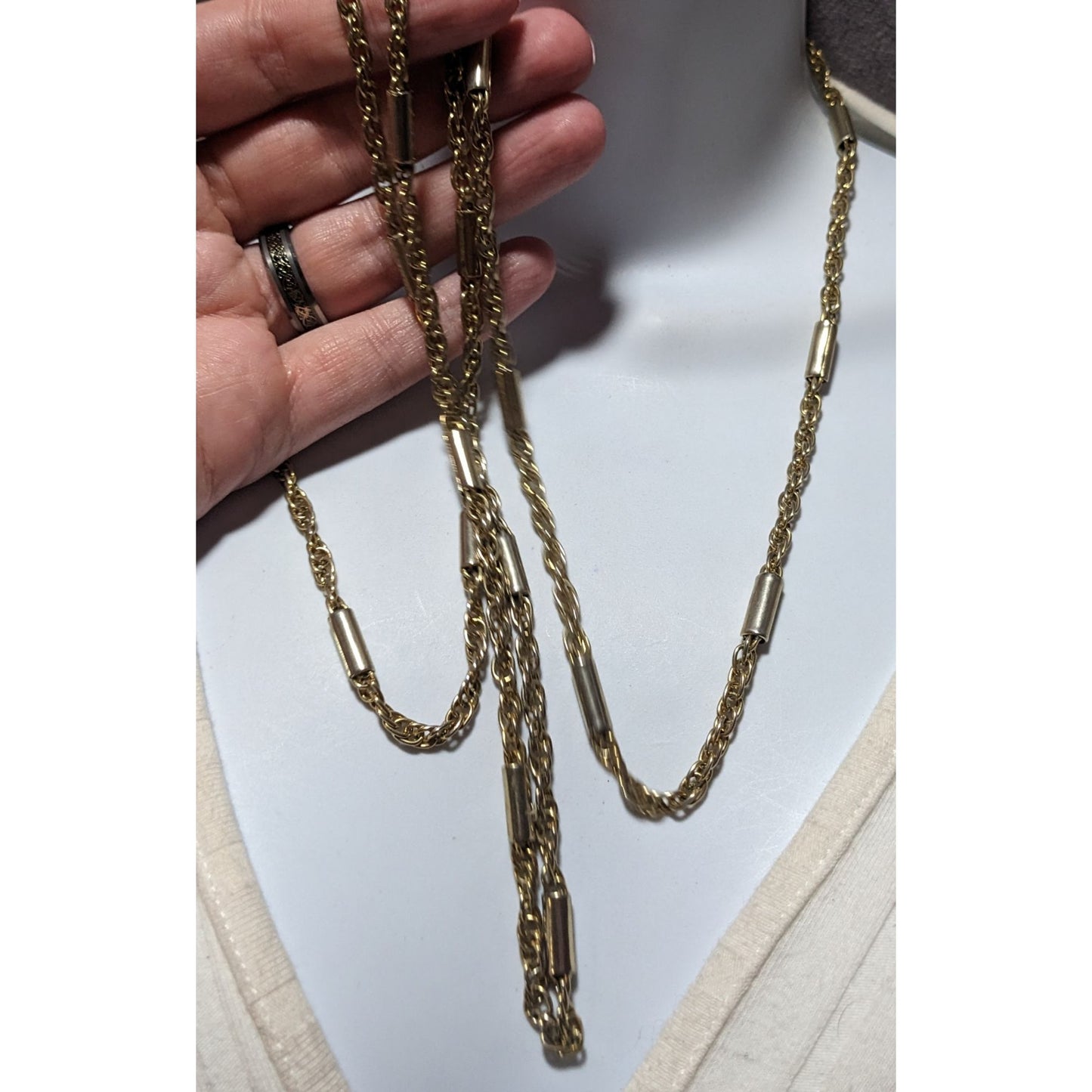 Gold Abstract Pillar Link Chain Necklace