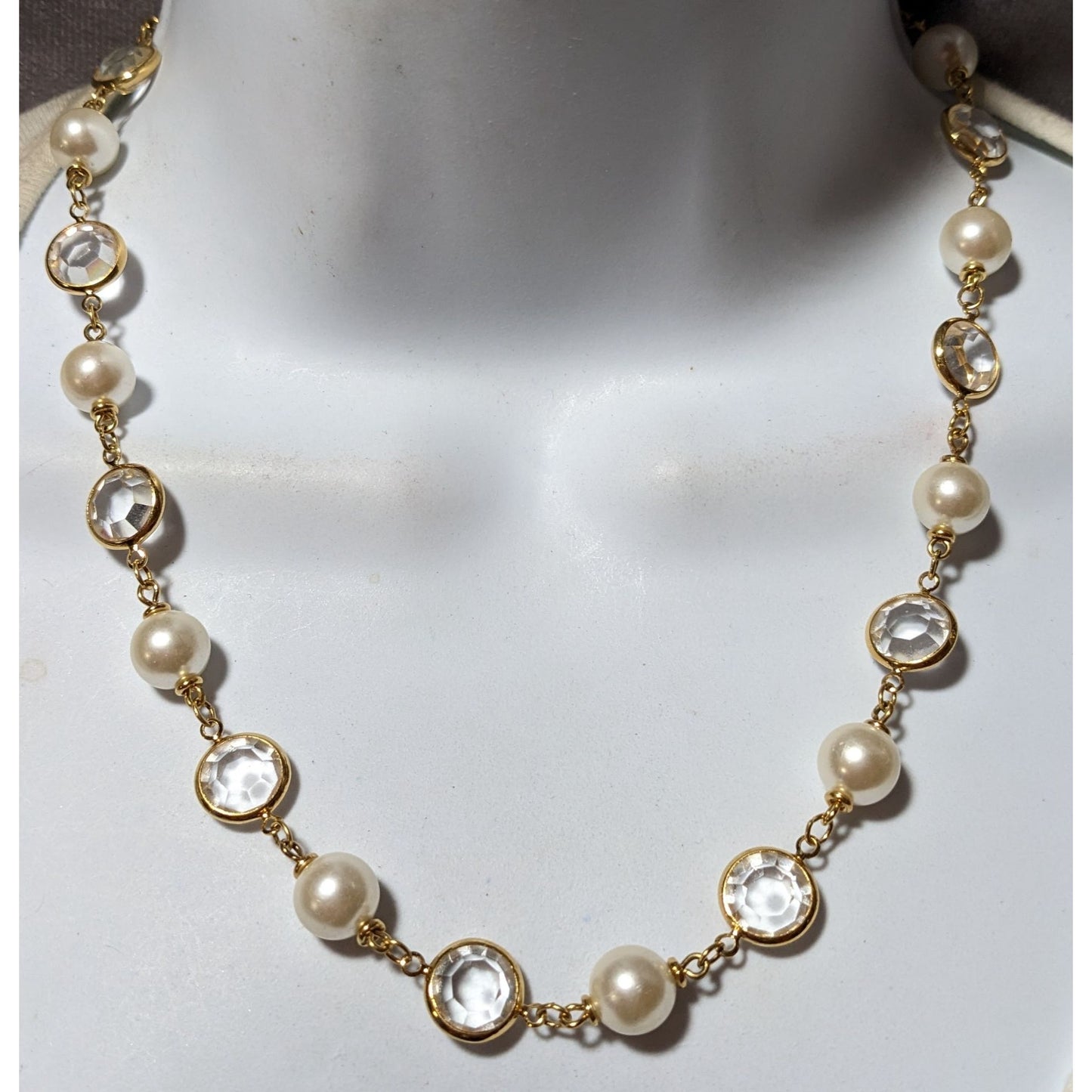 Vintage Napier Faux Pearl Gemmed Gold Necklace