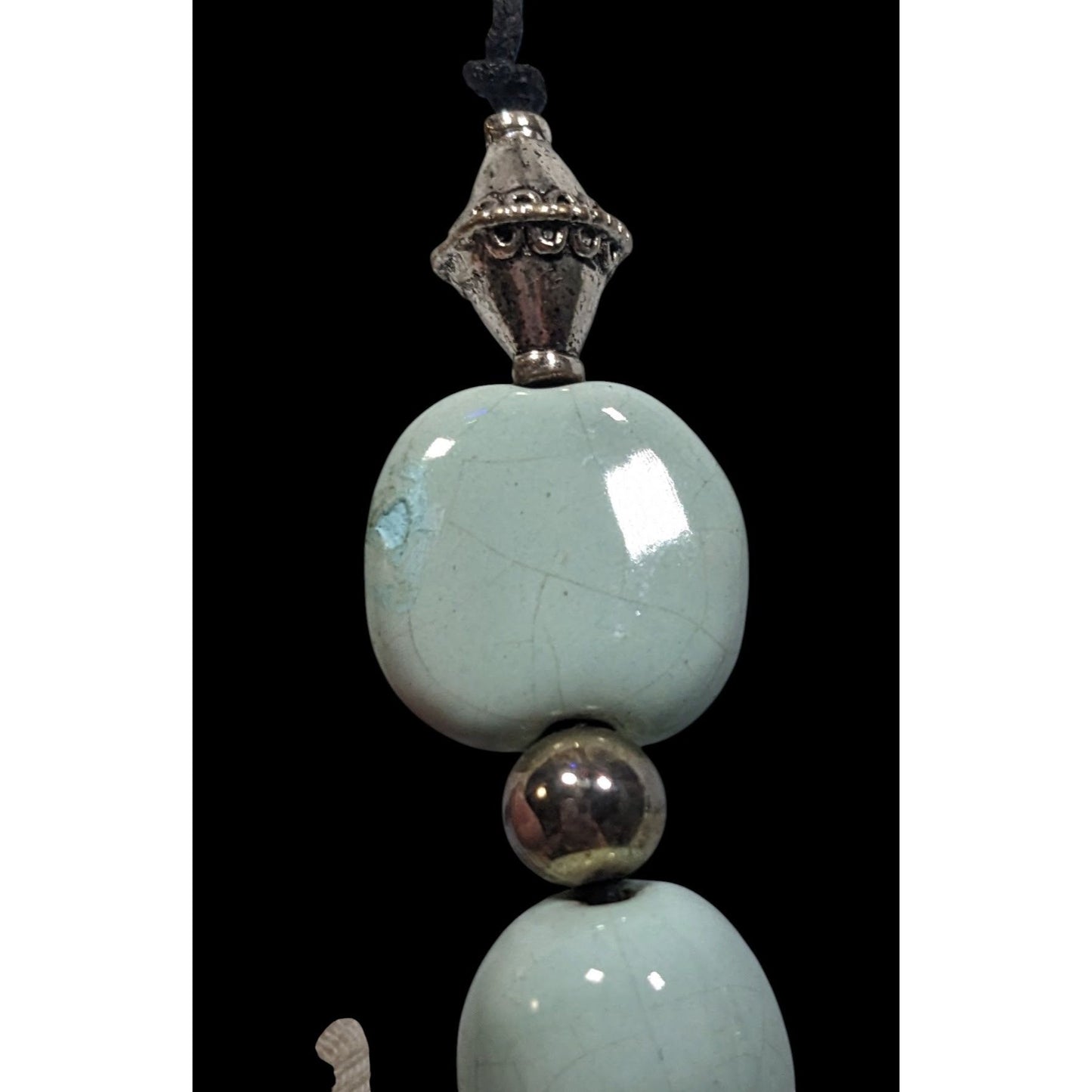 Handmade Light Blue Ceramic Beaded Necklace With Silver Tone Accents
