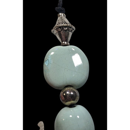 Handmade Light Blue Ceramic Beaded Necklace With Silver Tone Accents