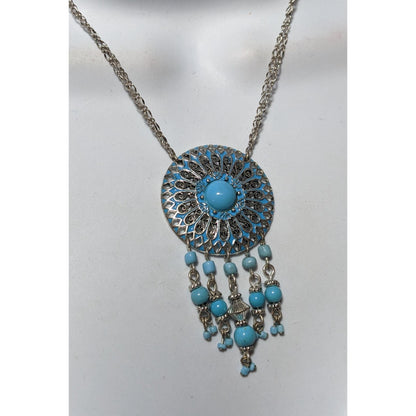 Vintage Avon Blue And Silver Bohemian Pendant Necklace